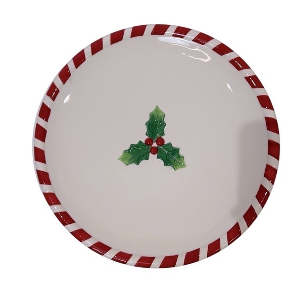 12” Plate Candycane/Holly Leaves Fitz and Floyd Classics-Santa’s Kitchen EUC - Picture 1 of 6